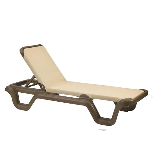 Grosfillex® Marina Sling Chaise, Khaki Sling with Bronze Frame, Minimum Qty. 2